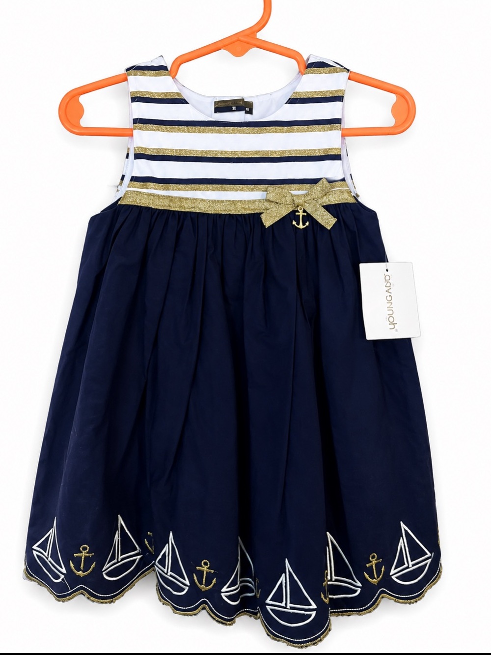 Sail boat anchor navy blue baby girl dress size 12months